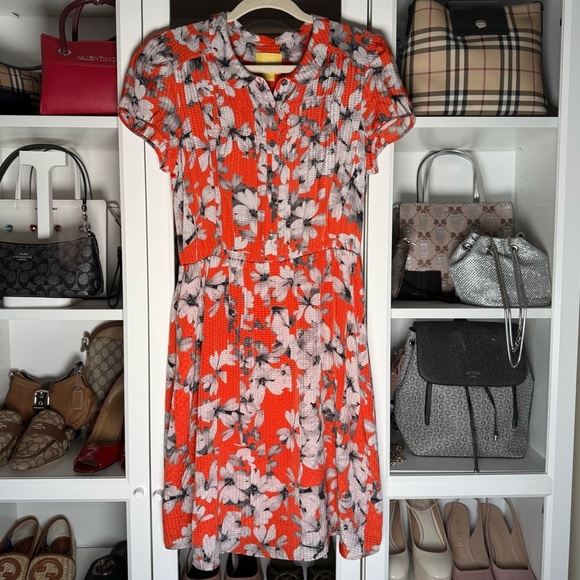 Anthropologie Maeve Vibrant Orange and Colorful Floral Patterned Dress Size 6 - Picture 5 of 8